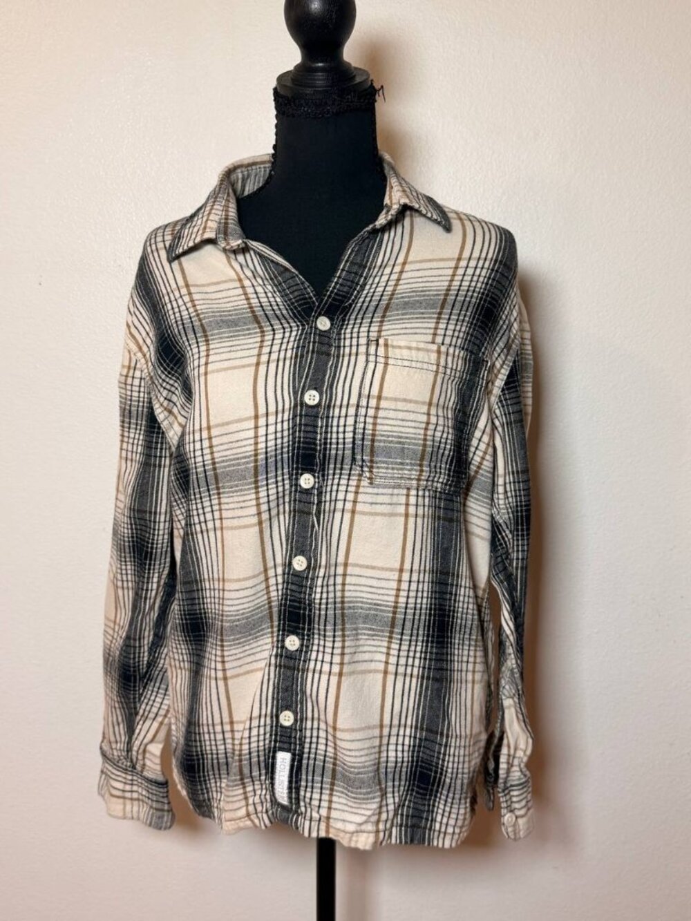 Hollister 100% Cotton Plaid Flannel Button Up Shirt  Relaxed Grunge Fall XS